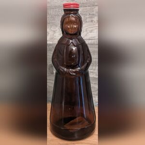Vintage Mrs. Butterworth's 11" tall Glass Bottle w/ Metal Cap